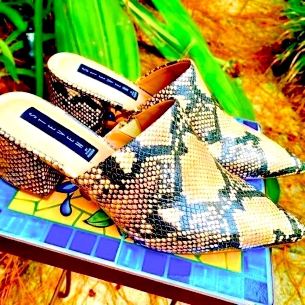 NEW STEVEN BY STEVE MADDEN SELMA PYTHON EMBOSSED MULES TAUPE/BLACK 8.5